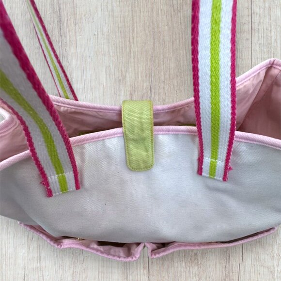 LILLY PULITZER Vintage Canvas Tote Bag Pockets Beach Diaper School Pink Green - Picture 7 of 11